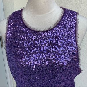 ALI RA. Amethyst/Purple Sleeveless Sequence Dress. Zipper closure. Midi.